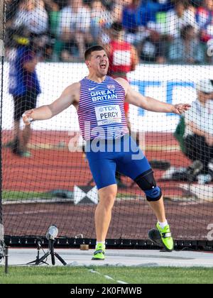 Nicholas Percy, de GB&ni, en compétition dans le discus masculin aux Championnats du monde d'athlétisme, Hayward Field, Eugene, Oregon, États-Unis, le 17th juillet 2022. P Banque D'Images