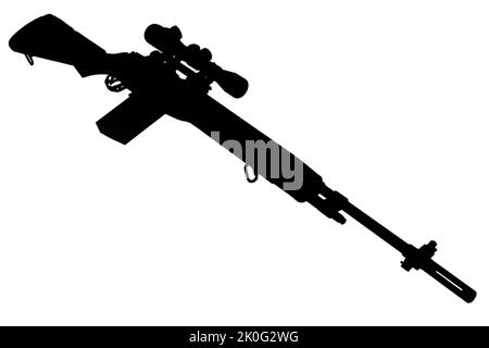 Silhouette noire de fusil de sniper à base de M14 Banque D'Images