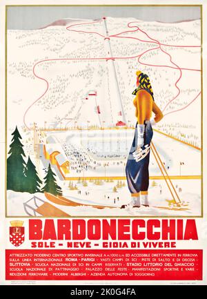 Affiche de voyage vintage - artiste anonyme - AFFICHE de sport d'hiver BARDONECCHIA, 1939 Banque D'Images