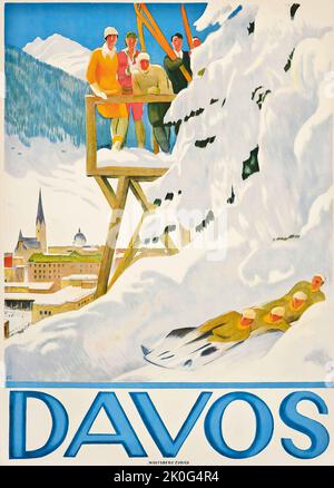 Emil Cardinaux (1877-1936) Poster de voyage DAVOS 1918 - Schweiz, Suisse, Suisse - Poster de voyage Banque D'Images