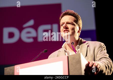 François de Smet de Defi photographié lors de la séance de clôture de l'université d'été du parti francophone defi (ex FDF), dimanche 11 septembre 2022 à Wavre. BELGA PHOTO HATIM KAGHAT Banque D'Images