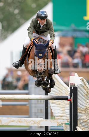 Calgary (Alberta), Canada, le 11 septembre 2022. Peder Fredricson (SWE) H&M All In, CSIO Spruce Meadows Masters, - Grand Prix CP Banque D'Images