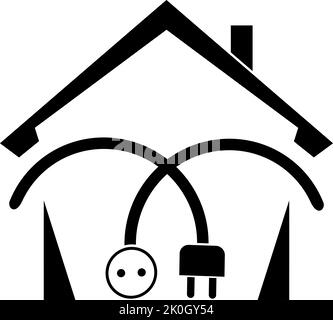 Fiche d'alimentation, prise, électricien, homme à main, logo Illustration de Vecteur