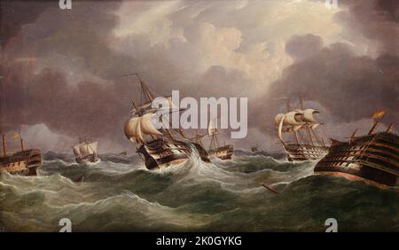 La bataille de Trafalgar, la tempête après la bataille de William ball Spencer après William John Huggins; Banque D'Images