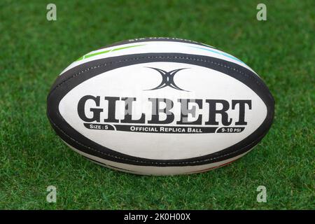 Cardiff, pays de Galles, Royaume-Uni. 10 septembre 2022. Un Gilbert Rugby ball. Une marque de fabrication d'équipements sportifs, spécialisée dans le rugby à XV et le netball. Banque D'Images