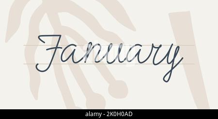 Janvier. Texte du mois de l'année. Lettrage dessiné à la main sur un arrière-plan clair avec des motifs. Illustration de Vecteur