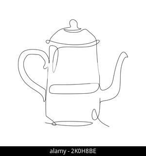 Théière en métal classique de grande taille - illustration vectorielle continue d'un dessin à une ligne pour le concept de café alimentaire et de boissons Illustration de Vecteur