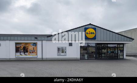 Allemagne , Forst , 11.09.2022 , vue de face d'un magasin Lidl Banque D'Images