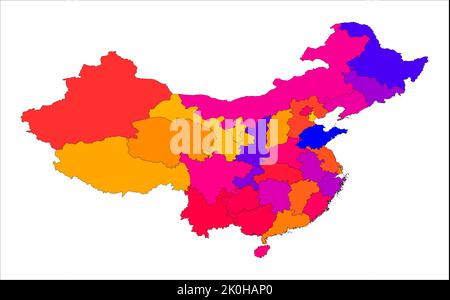 Belle carte colorée de la municipalité de Chine sur fond blanc, municipalité de Chine Illustration de Vecteur