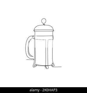 Cafetière à presse française sur fond blanc - dessin continu d'une ligne illustration vectorielle dessin à la main design de style pour l'alimentation et les boissons concept Illustration de Vecteur