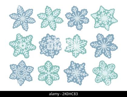 Flocons de neige bleus isolés sur vecteur blanc Illustration de Vecteur