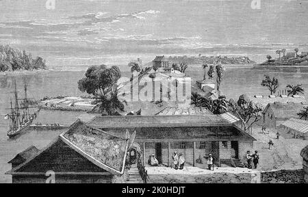 Port Blair, Stadt auf den Andamaneninseln und die Hauptstadt des indischen Unionsterritoriums Andamanen und Nikobaren, 1869, Indien / Port Blair, ville dans les îles Andaman et la capitale du territoire de l'Union indienne d'Andaman et des îles Nicobar, 1869, Inde, Historisch, digital, realierstvorin redienredienreditionen 19. Jahrhundert, genaues Originaldatum nicht bekannt / historique, numérique reproduction améliorée d'un original du 19th siècle Banque D'Images