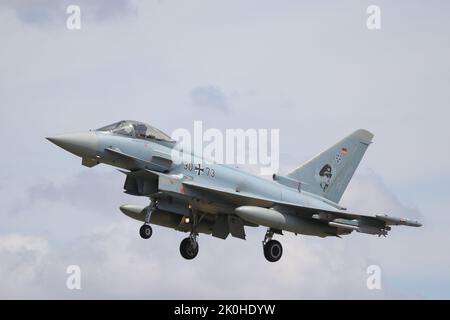 Fairford, Royaume-Uni, 14th juillet 2022, le typhon Eurofighter allemand « Steinhoff » arrive pour le RIAT Royal International Air Tattoo, Banque D'Images