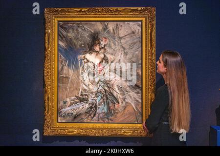 Londres, Royaume-Uni. 12 septembre 2022. Giovanni Boldini (1842-1931) Ballerine Spagnole al Moulin Rouge huile sur canvasparée vers 1905 : estimation USD 1 500 000-2 000 000 . Faits saillants de la collection Ann & Gordon Getty avant d'être vendue à des œuvres caritatives pendant les quatre jours et les ventes en soirée dans les actualités en direct de New York 20-24 octobre amer ghazzal/Alamy Banque D'Images