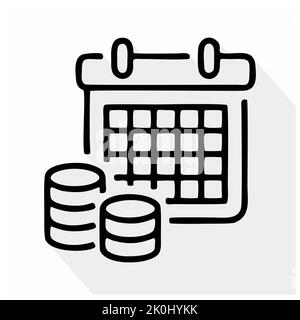 Calendrier de paiement avec icône de ligne fixe d'argent. Signature du calendrier financier. Mince logo linéaire pour les services financiers, prêt salaire jour rappel vecteur illustrateur Banque D'Images