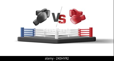 3d illustration de l'anneau de boxe avec des gants rouges vs noir Illustration de Vecteur