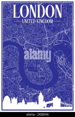 Carte imprimée du réseau des rues du centre-ville encadré de LONDRES, ROYAUME-UNI Illustration de Vecteur