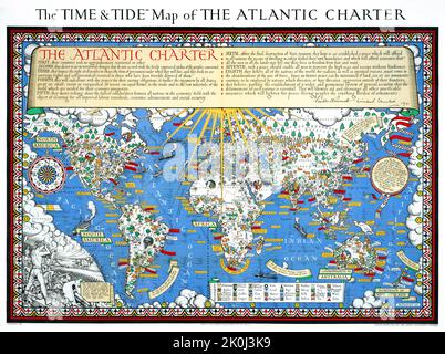 Carte du monde - The Time & Tide Map of the Atlantic Charter, 1942 Gill MacDonald. Banque D'Images