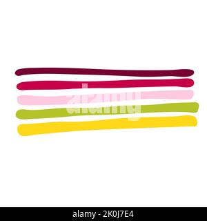 Lignes vectorielles. Couleurs rose, vert, jaune touches de peinture isolées sur fond blanc. Illustration vectorielle dessinée à la main pour les tirages d'été, clothe Illustration de Vecteur