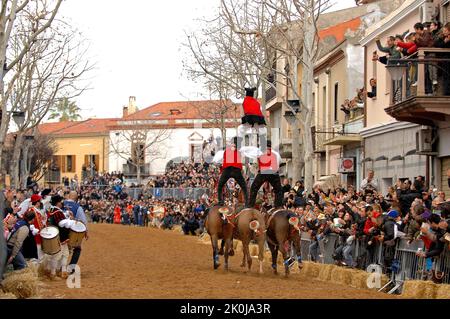 Exposition Pariglie Sartiglia, fête, Oristano, Sardaigne, Italie Banque D'Images