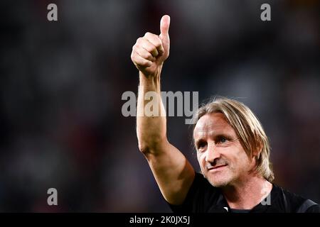 Turin, Italie. 11 septembre 2022. Davide Nicola, entraîneur en chef de l'US Salernitana, célèbre à la fin du match de football de la série A entre le Juventus FC et l'US Salernitana. Credit: Nicolò Campo/Alay Live News Banque D'Images