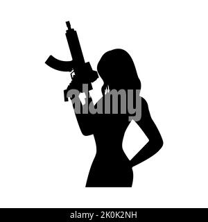 Silhouettes de femme avec des armes dans leurs mains. L'illustration vectorielle est simple Illustration de Vecteur