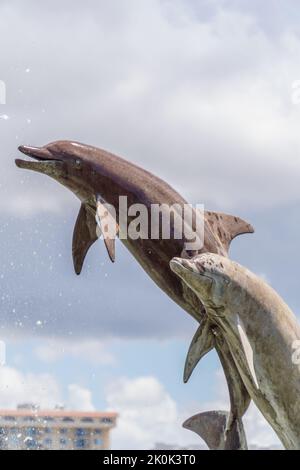 Sarasota, FL, US-26 novembre 2021 : statue emblématique de marsouins également connue sous le nom de dauphins dans Bayfront, un parc public. Banque D'Images