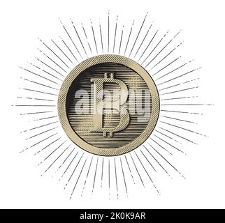 Bitcoin avec rayure à main style gravure vintage Illustration de Vecteur
