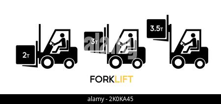 Jeu de symboles de chariot élévateur avec un poids de levage de charge différent Illustration de Vecteur