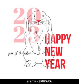 Bannière carrée pour 2023 avec un joli lapin, symbole de la nouvelle année. Carte postale ou invitation bonne année Illustration de Vecteur