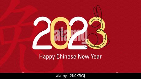 Bonne année chinoise 2023. Année du lapin sur fond rouge pour carte de vœux, prospectus ou affiches Illustration de Vecteur