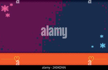 Bannière numérique avec effet pixélisé, ornée de points, d'étoiles et de coeurs. Illustration de Vecteur