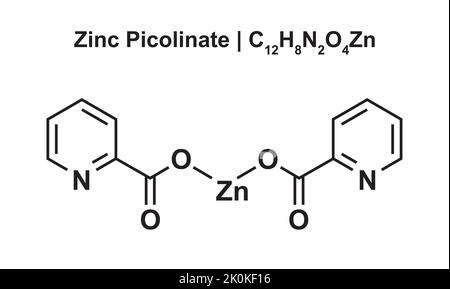 Structure chimique du picolinate de zinc (C12H8N2O4Zn). Illustration vectorielle. Illustration de Vecteur