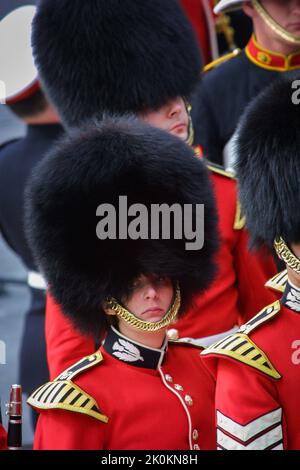 4 juin 2002 - Grenadier Guards au Jubilé d'or de la reine Elizabeth II à Buckingham Palace à Londres Banque D'Images