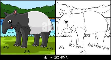 Page de coloriage animal de tapir Illustration colorée Illustration de Vecteur