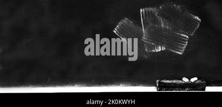 Tableau avec de la craie craie blanche en traces de gomme Banque D'Images