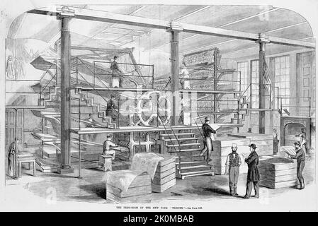 La salle de presse du journal New York Tribune, juillet 1861. Illustration de la guerre de Sécession américaine du 19th siècle tirée du journal illustré de Frank Leslie Banque D'Images