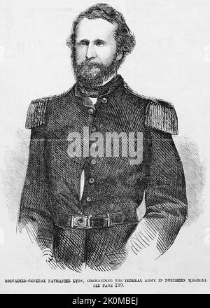 Portrait du général de brigade Nathaniel Lyon, commandant de l'armée fédérale dans le nord du Missouri, août 1861. Illustration de la guerre de Sécession américaine du 19th siècle tirée du journal illustré de Frank Leslie Banque D'Images
