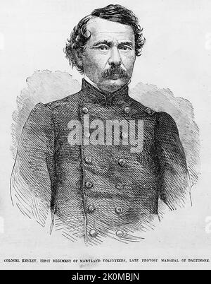 Portrait du colonel John Reese Kenly, Premier Régiment des volontaires du Maryland, Grand prévôt de Baltimore, Maryland. Août 1861. Illustration de la guerre de Sécession américaine du 19th siècle tirée du journal illustré de Frank Leslie Banque D'Images