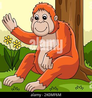 Illustration du dessin animé d'orang-outan de couleur animale Illustration de Vecteur