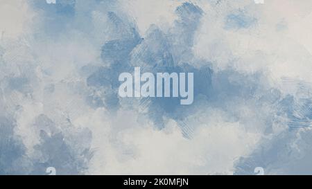 Résumé bleu clair et huile grisâtre peinture arrière-plan avec des coups de pinceau imitant les nuages dans le ciel. Peinture à l'huile numérique plein format sur toile. Banque D'Images