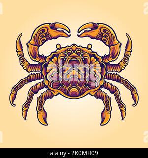 Vintage élégant crabe ornements illustrations vectorielles pour votre travail logo, t-shirt, autocollants et étiquettes, affiche, message d'accueil Illustration de Vecteur