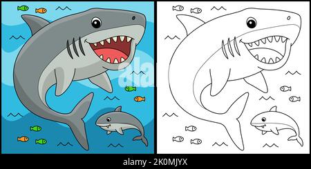 Illustration de la page de coloriage des animaux de Megalodon Illustration de Vecteur