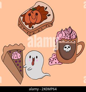halloween bonbons cheesecake café confiture de citrouille illustration sandwich Illustration de Vecteur