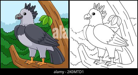 Illustration de la page de coloriage d'un animal Harpy Eagle Illustration de Vecteur