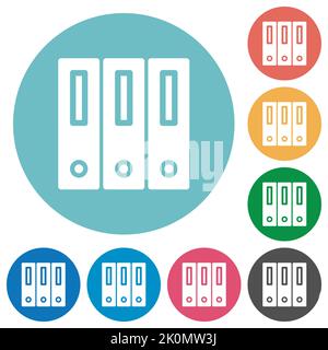 Reliures d'icônes blanches plates et pleines sur des arrière-plans de couleur ronde Illustration de Vecteur