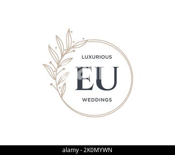 Lettre initiale de l'UE modèle de logos de monogramme de mariage, modèles minimalistes et floraux dessinés à la main pour cartes d'invitation, Save the Date, élégant Illustration de Vecteur