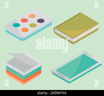 équipement scolaire isométrique Illustration de Vecteur