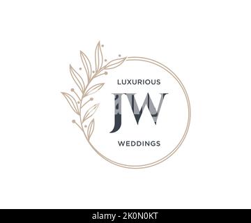 JW initiales lettre mariage monogramme logos modèle, dessin à la main moderne minimalistes et modèles floraux pour cartes d'invitation, Save the Date, élégant Illustration de Vecteur