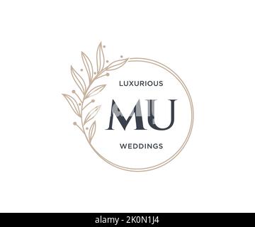 MU initiales lettre mariage monogramme logos modèle, dessin à la main moderne minimalistes et modèles floraux pour cartes d'invitation, Save the Date, élégant Illustration de Vecteur